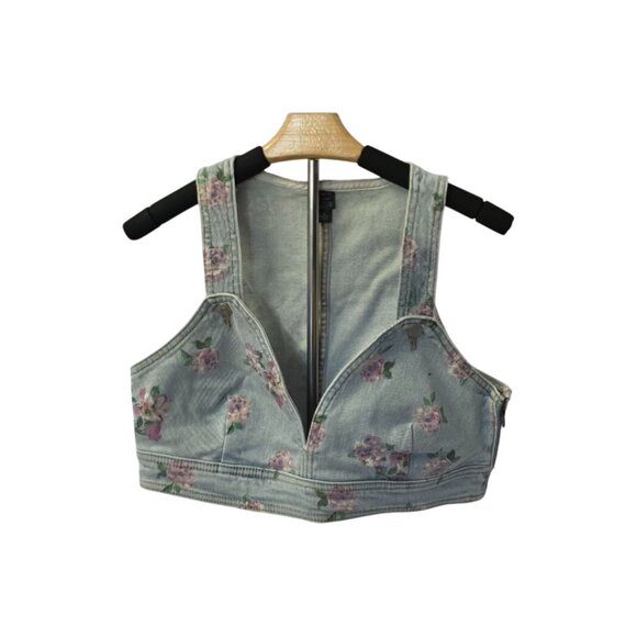 Wild Fable Floral Denim Crop Top Medium - Picture 1 of 8
